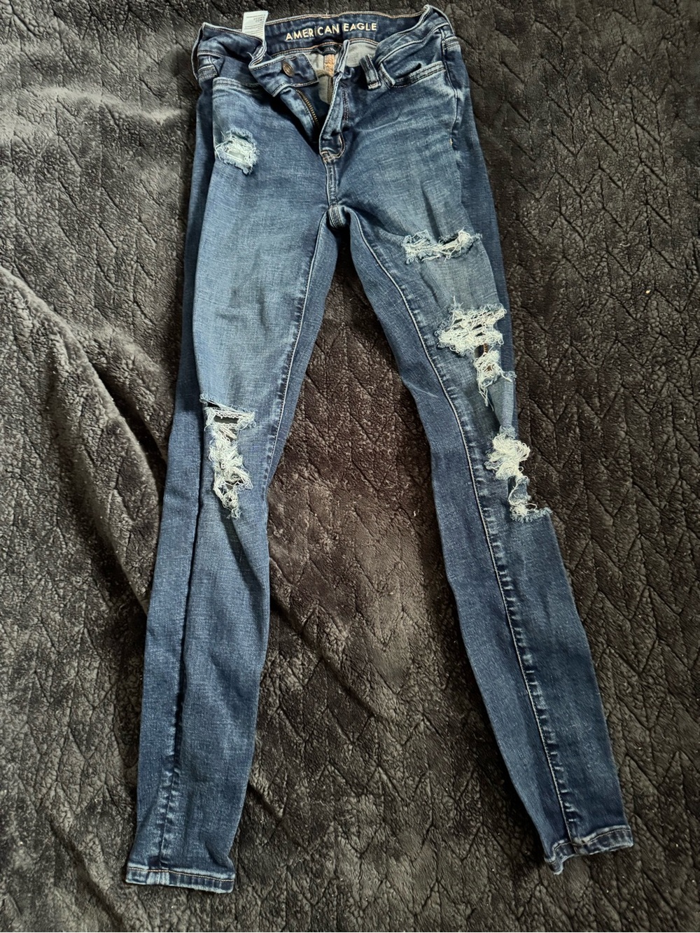 American Eagle Outfitters Navy Blue Ripped Skinny Jeans